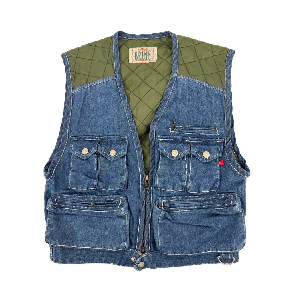 Vtg On The Brink Denim Vest S Fishing Hunting Utility Photography Men  Quilted